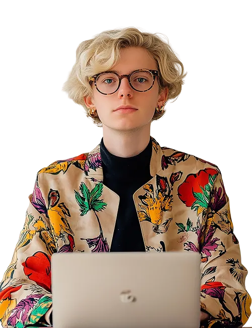 Team member in a floral jacket