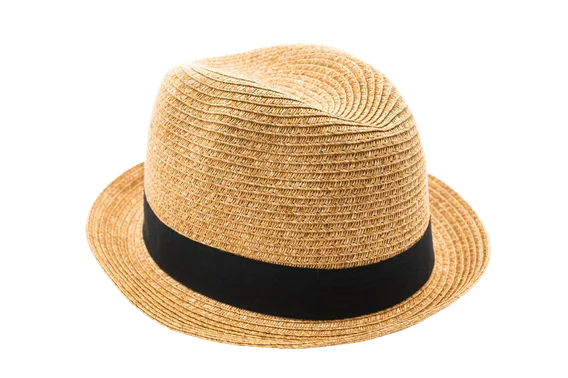 Tan straw fedora with a black band