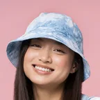 Close up of a blue tie dye bucket hat