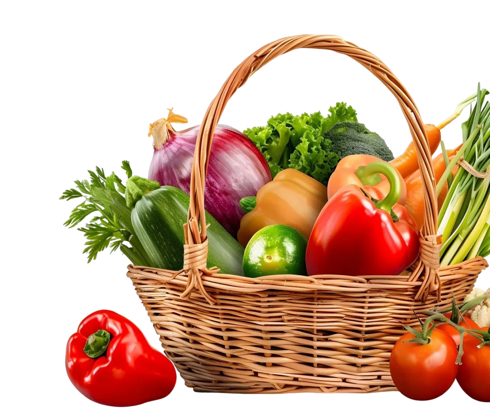 Wicker basket filled with fresh vegetables