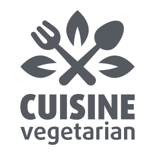 Verdine brand mark, crossed cutlery and leaves above Cuisine Vegetarian
