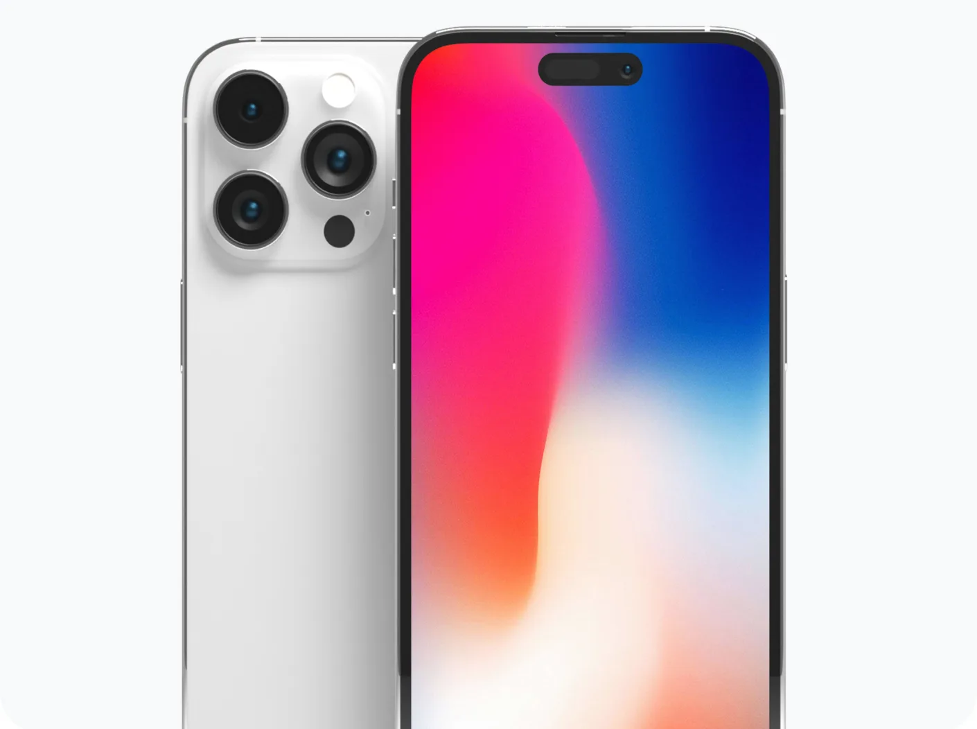 Smartphone shown front and back on a pale background