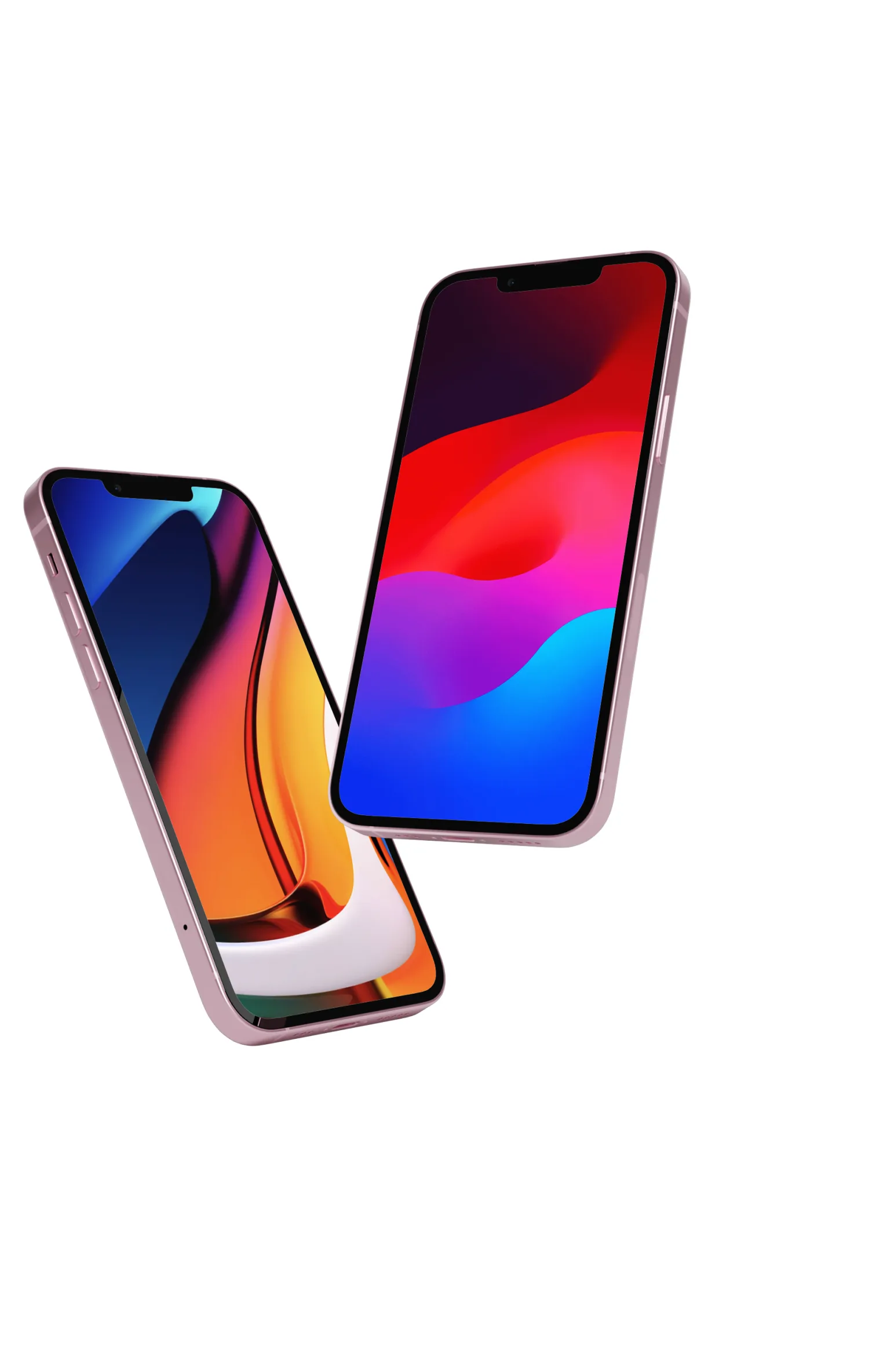 Two smartphones displaying vivid gradient wallpapers