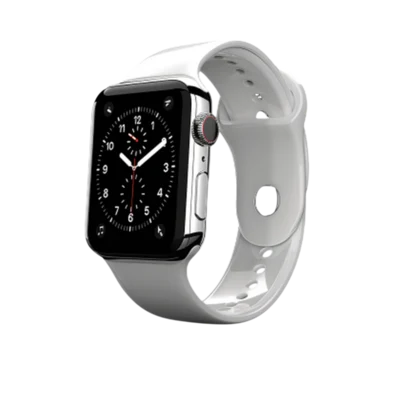 Smartwatch with a black face and a white sport band