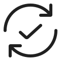 Two arrows circling a check mark